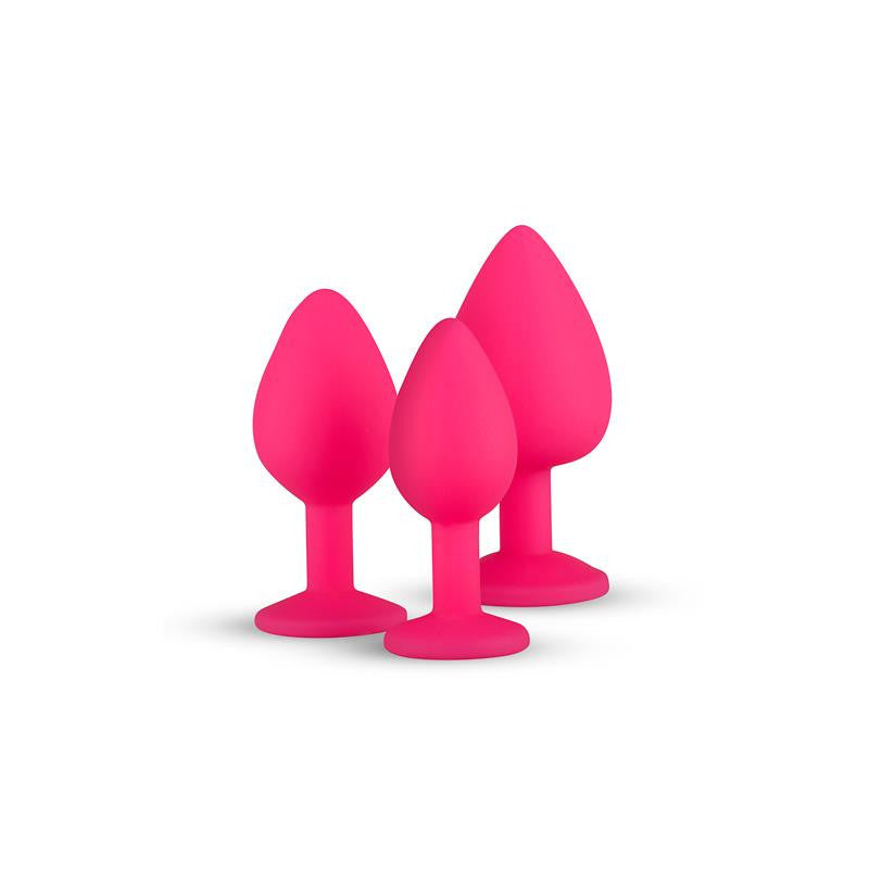 3 Pieces Butt Plug Set with Crystal Silicone Pink